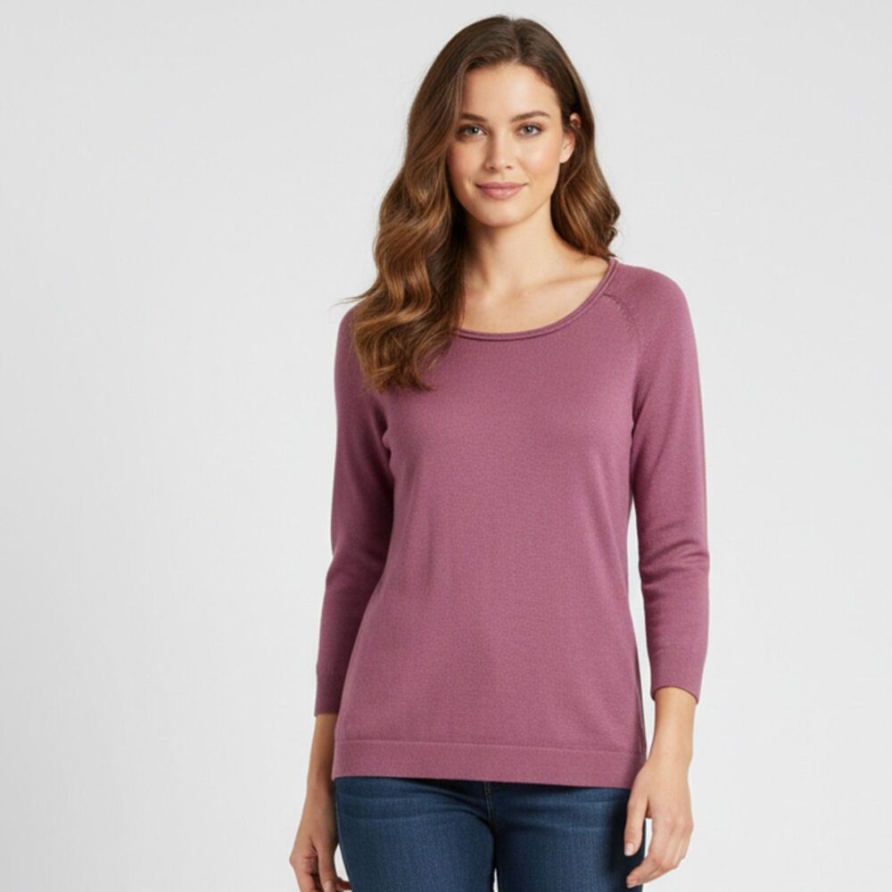 Loft Purple 3/4 Sleeve Scoop Neck Sweater Size S